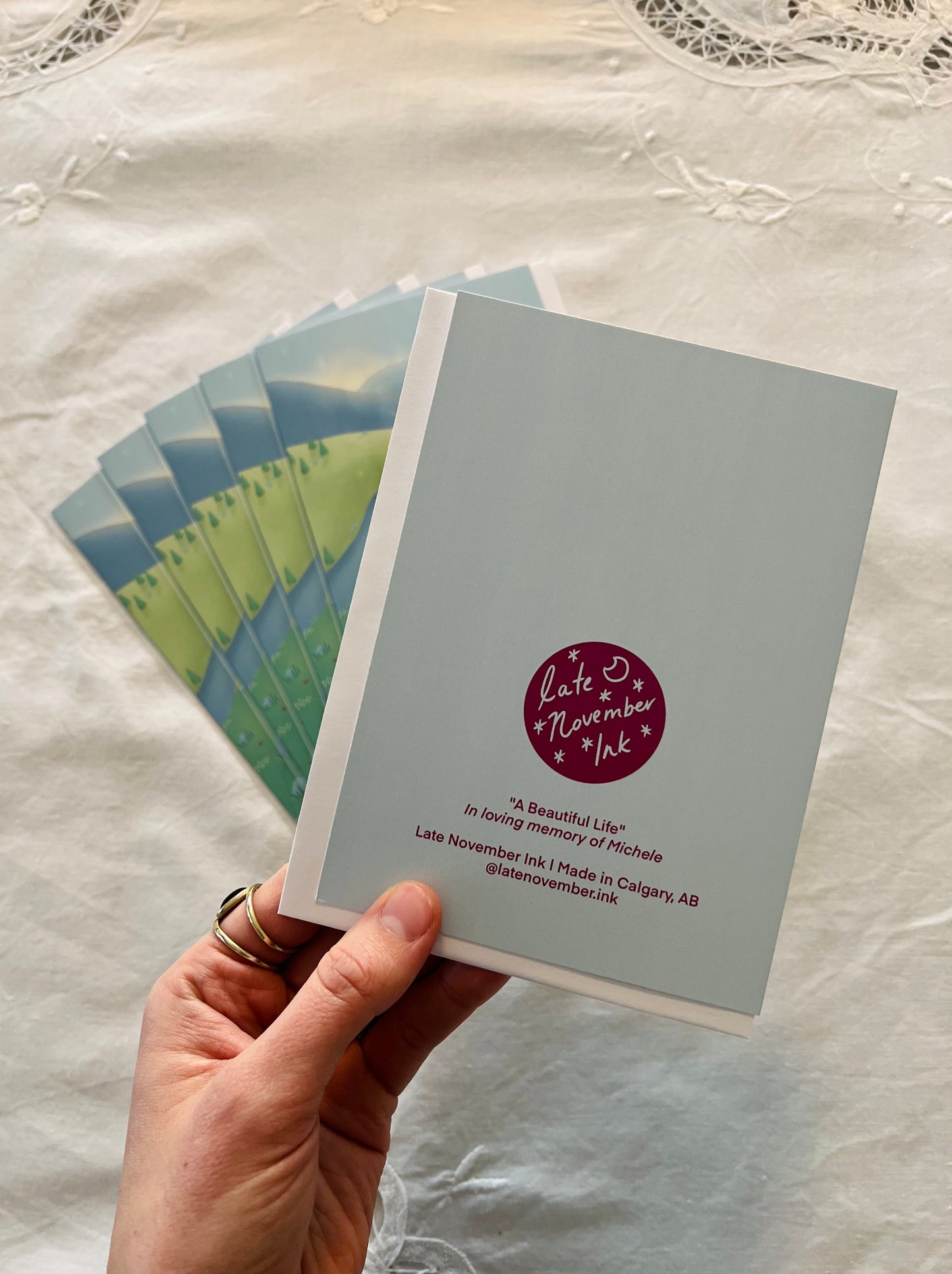 "A Beautiful Life" Peaceful mountain view greeting card.