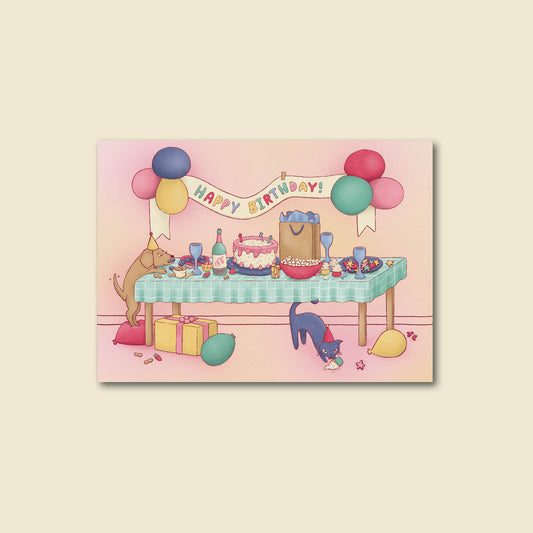 "Birthday Party" Cat and Dog Birthday Card
