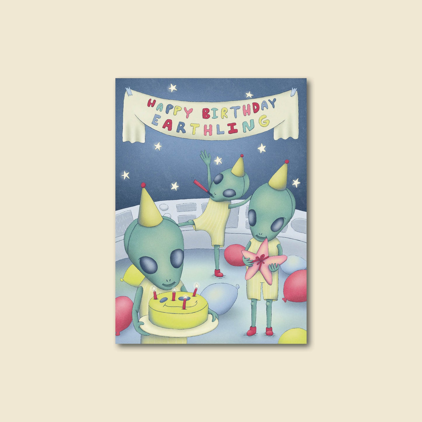 "Earthling" Cute Alien Birthday Card