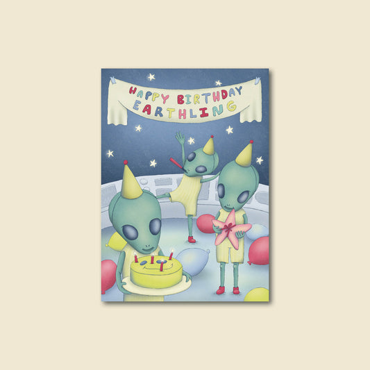 "Earthling" Cute Alien Birthday Card