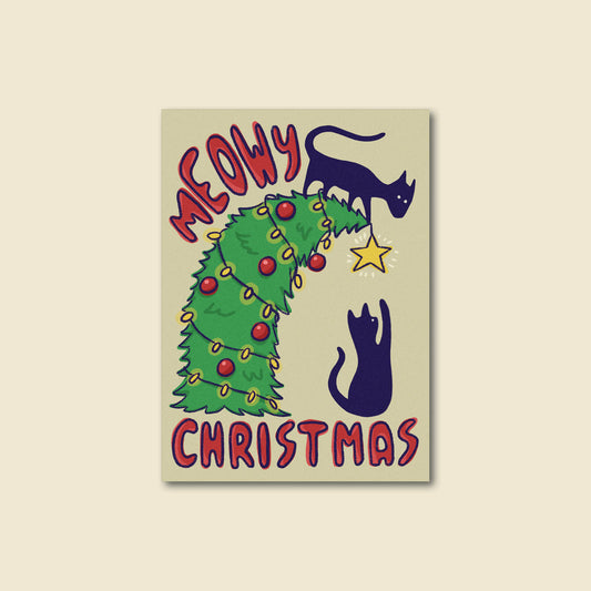 "Meowy Christmas" Funny Cat Holiday Greeting Card