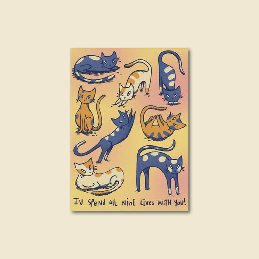 "Nine Lives" Cute Cat Love Greeting Card