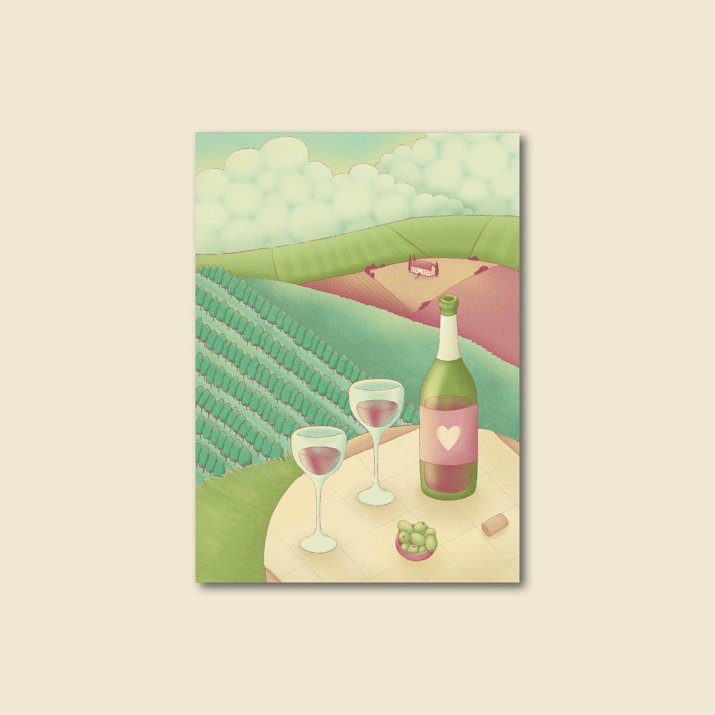 "Wine For Two" Beautiful Celebration Love Greeting Card