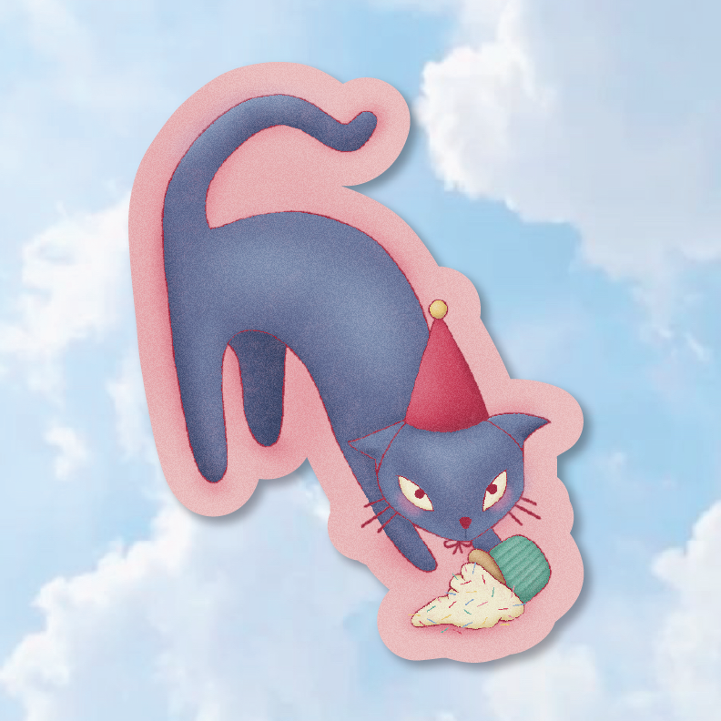 "Birthday Cat" Funny and Festive Vinyl Sticker