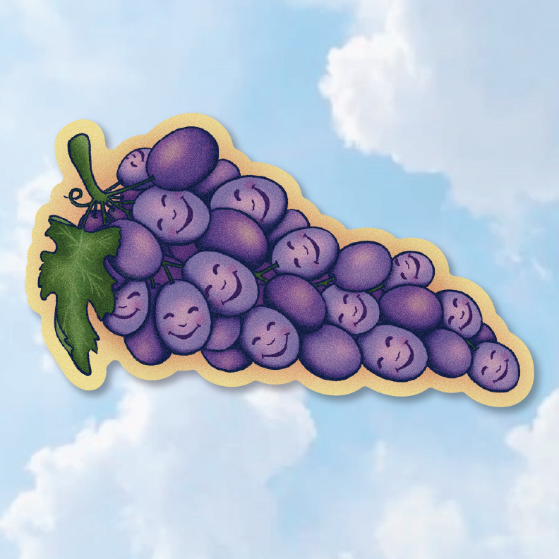 "Grape Friends" Happy Purple Grapes On A Vine Vinyl Sticker