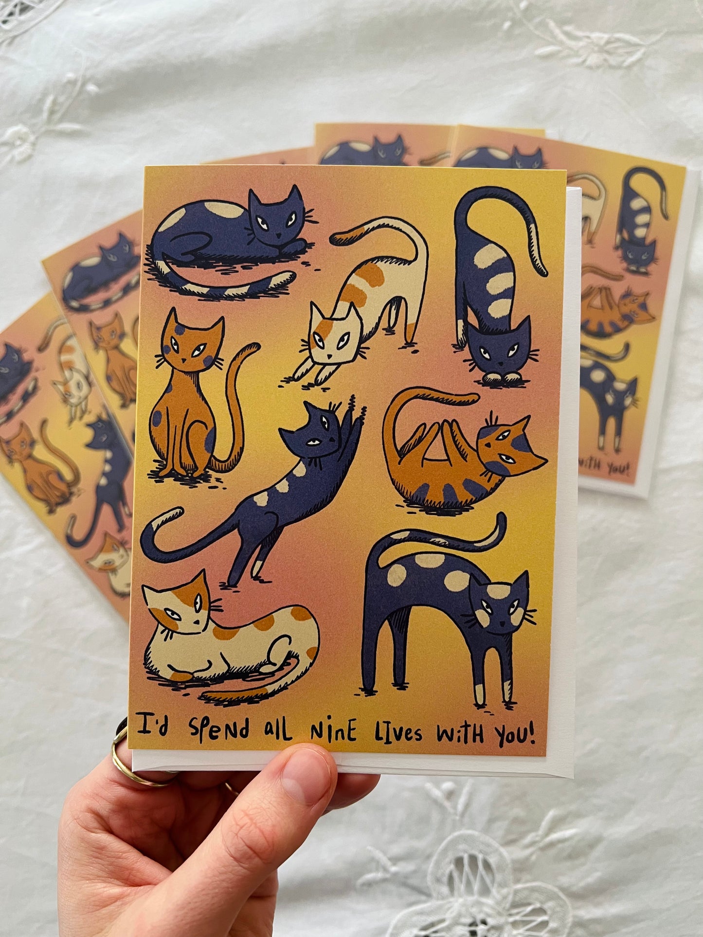 "Nine Lives" Cute Cat Love Greeting Card
