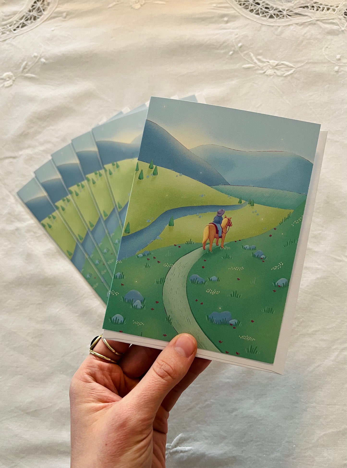 "A Beautiful Life" Peaceful mountain view greeting card.