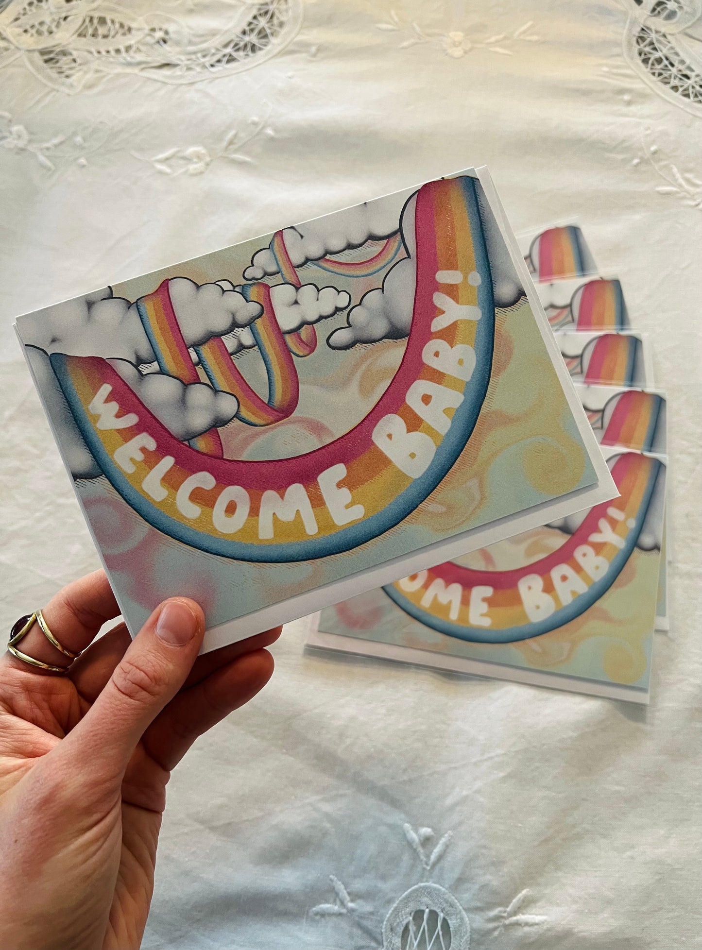 "Rainbow Welcome" Sweet New Baby Greeting Card
