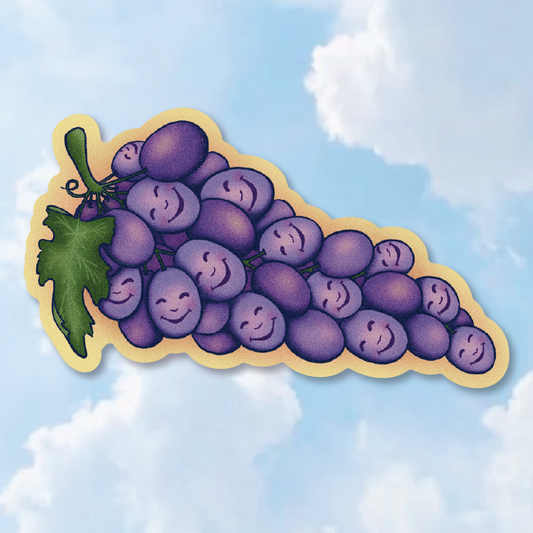 "Grape Friends" Happy Purple Grapes On A Vine Vinyl Sticker